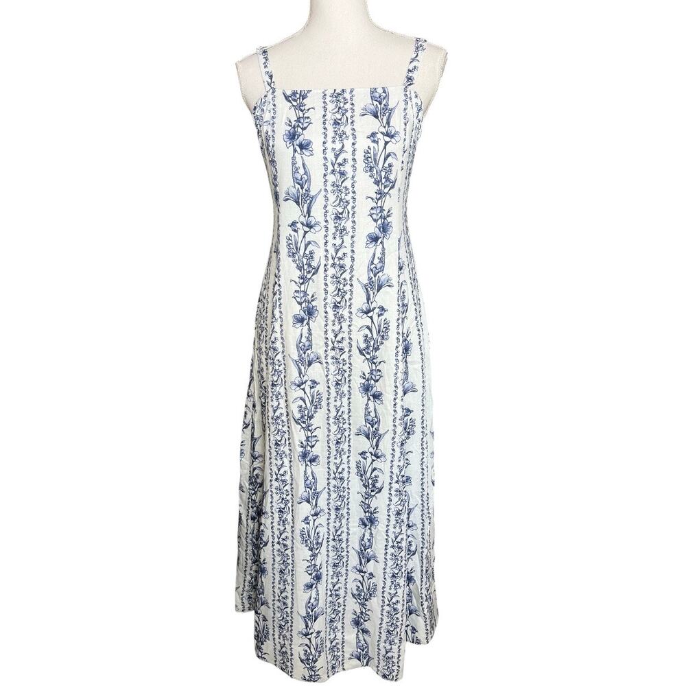 1. STATE Botanical Floral Maxi Dress White Blue Cottagecore European feminine